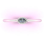 Top view of a dainty marquise diamond ring in 18ct white gold with beaded detailing.