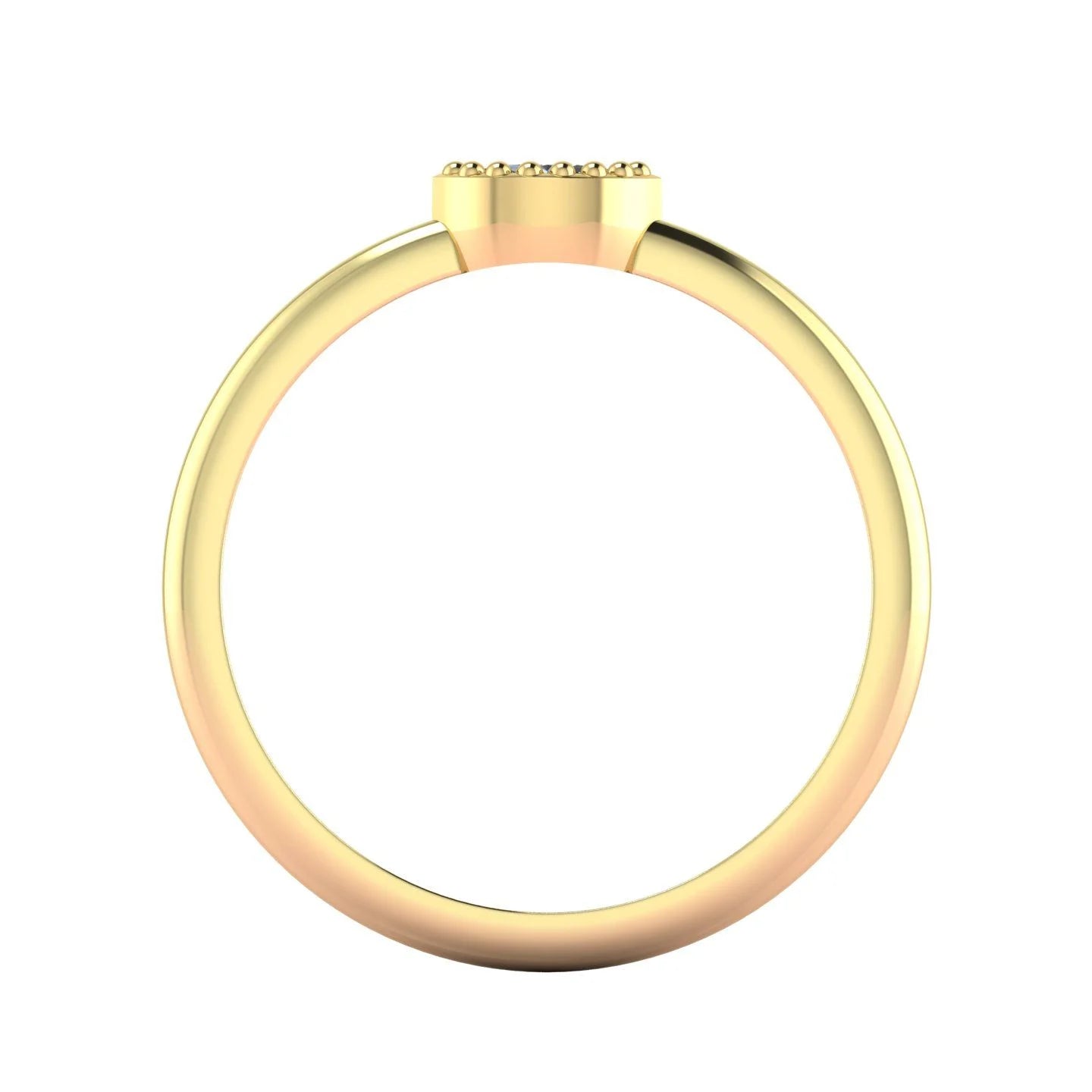 View looking through the band of the Mini Astraea ring showing the horizontal pink sapphire setting and the internal finish of the 18ct yellow gold band.