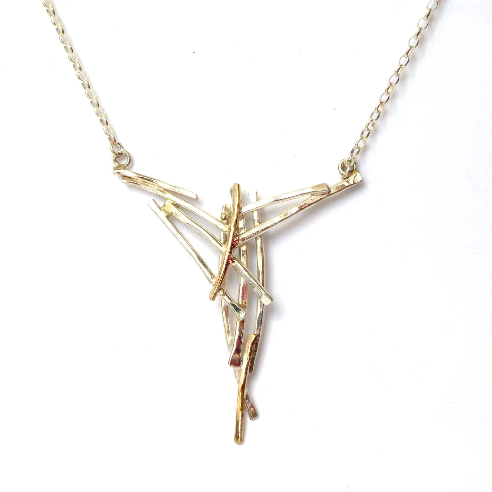 abstract silver with gold handmade necklace