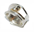 Abstract Sterling Silver, Sapphire Gemstone And Gold Detail Ring