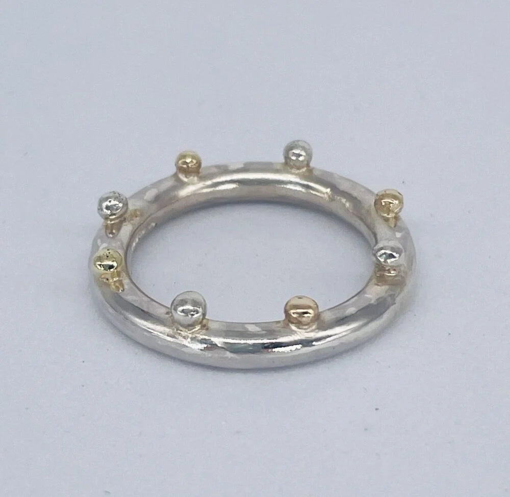 Misu - Silver And Gold Beaded Ring (four gold beads)