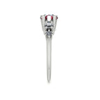 Pear shaped ruby and two diamond asymmetrical Comet engagement ring in 18ct white gold, side profile view