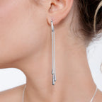 Multi Drip drop earrings in silver — model wearing long chain and bar drop earrings 
