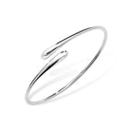 Open Drop Bangle in sterling silver on white background — open cuff with twin polished droplet ends