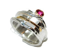 Organic Silver Ring with an Oval Rubellite set in Gold