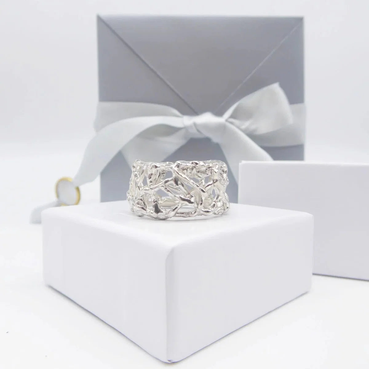 Origin Web Cuff Ring with Luxury Packaging — Handmade in London | Nude Jewellery