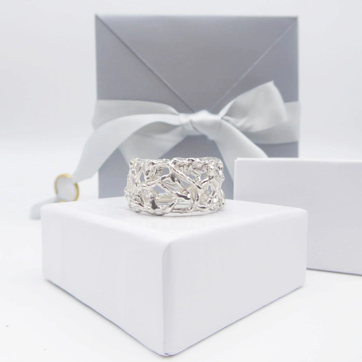 Origin Web Cuff Ring with Luxury Packaging — Handmade in London | Nude Jewellery