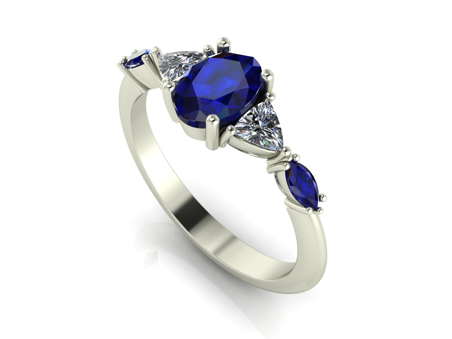 Maisie Oval Blue Sapphire & Diamond Ring in White Gold or Platinum