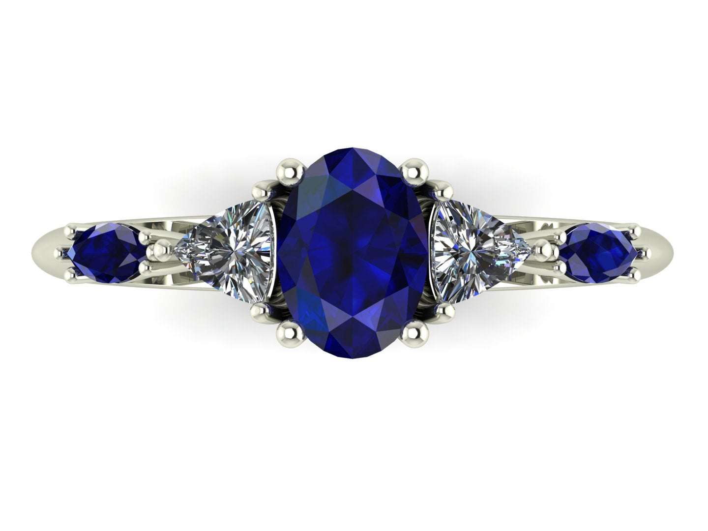 Maisie Oval Blue Sapphire & Diamond Ring in White Gold or Platinum