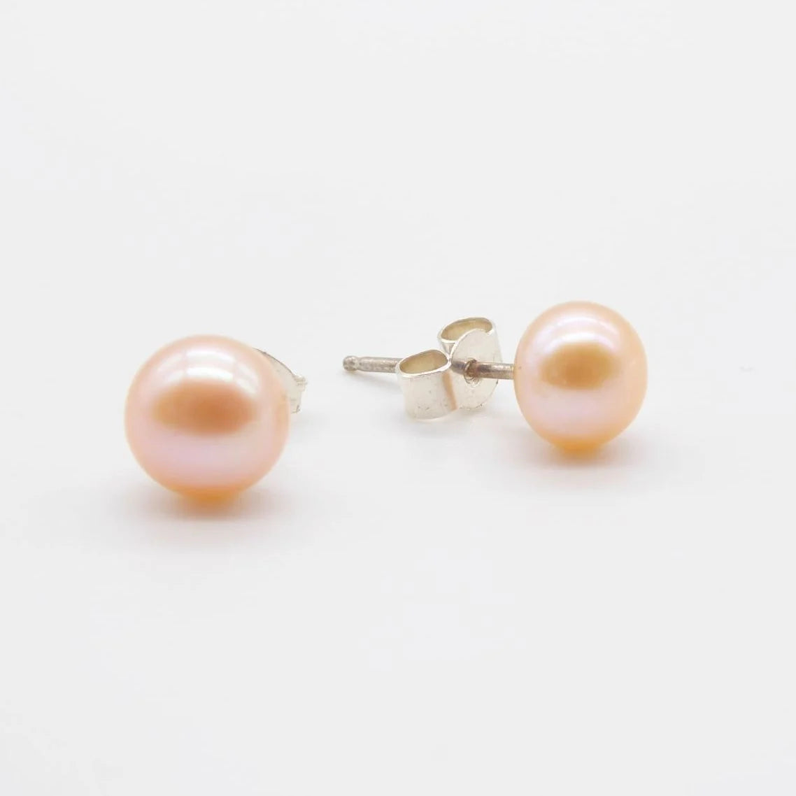 Peach Pearl Studs - Silver