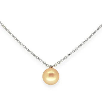 Single Peach Pearl Pendant On A Silver Chain, Modern & Dainty