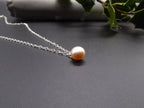 Single Peach Pearl Pendant On A Silver Chain, Modern & Dainty