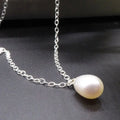 White Pearl Drop Pendant - Silver Chain