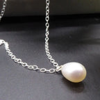 White Pearl Drop Pendant - Silver Chain