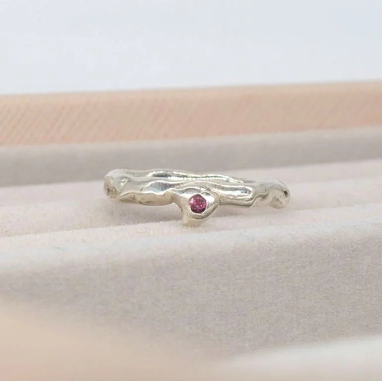 Organic Origin Ring in sterling silver set with a dainty pink tourmaline gemstone