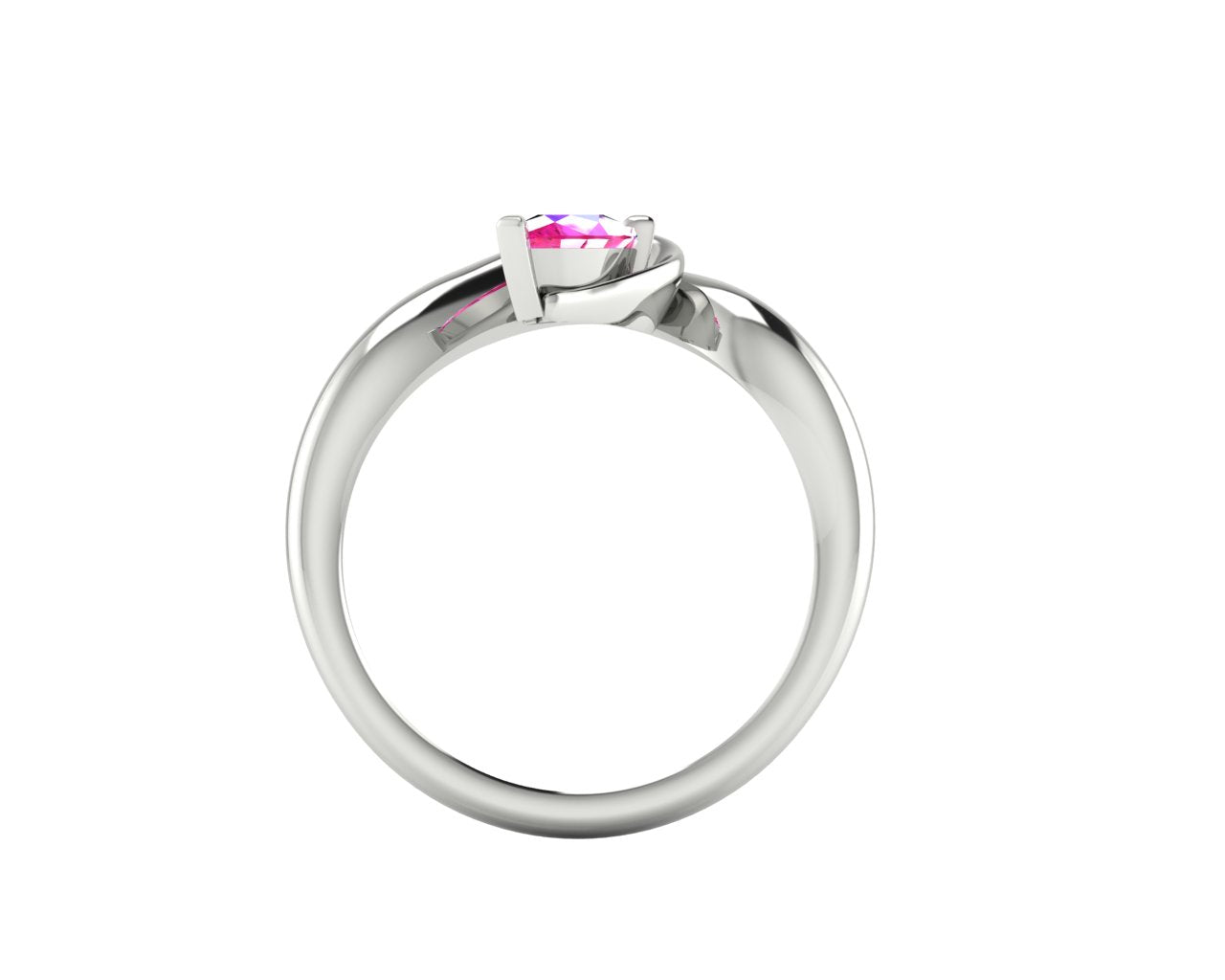 Enchanted Pear Shaped Solitaire Pink Sapphire Asymmetrical White Gold or Platinum Ring
