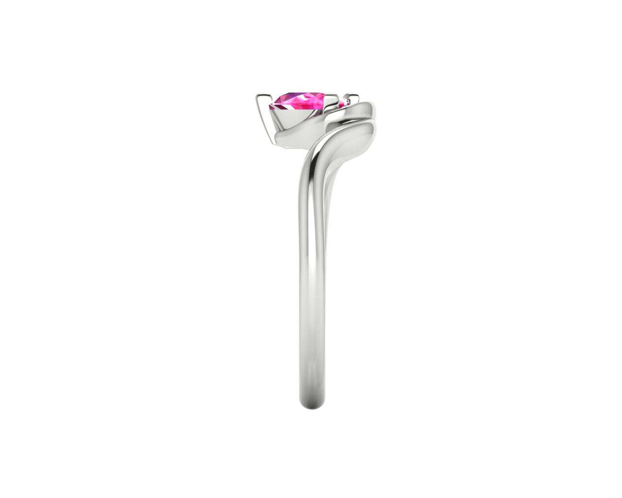Enchanted Pear Shaped Solitaire Pink Sapphire Asymmetrical White Gold or Platinum Ring