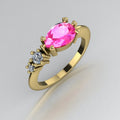 Comet Ring: Pear Shaped Pink Sapphire & Diamonds Asymmetrical Trilogy Ring