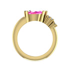 Comet Ring: Pear Shaped Pink Sapphire & Diamonds Asymmetrical Trilogy Ring