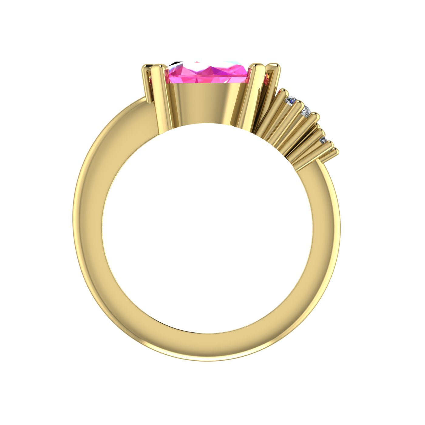 Comet Ring: Pear Shaped Pink Sapphire & Diamonds Asymmetrical Trilogy Ring