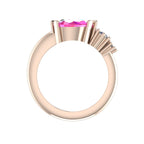 Comet Ring: Pear Shaped Pink Sapphire & Diamonds Rose Gold Trilogy Ring