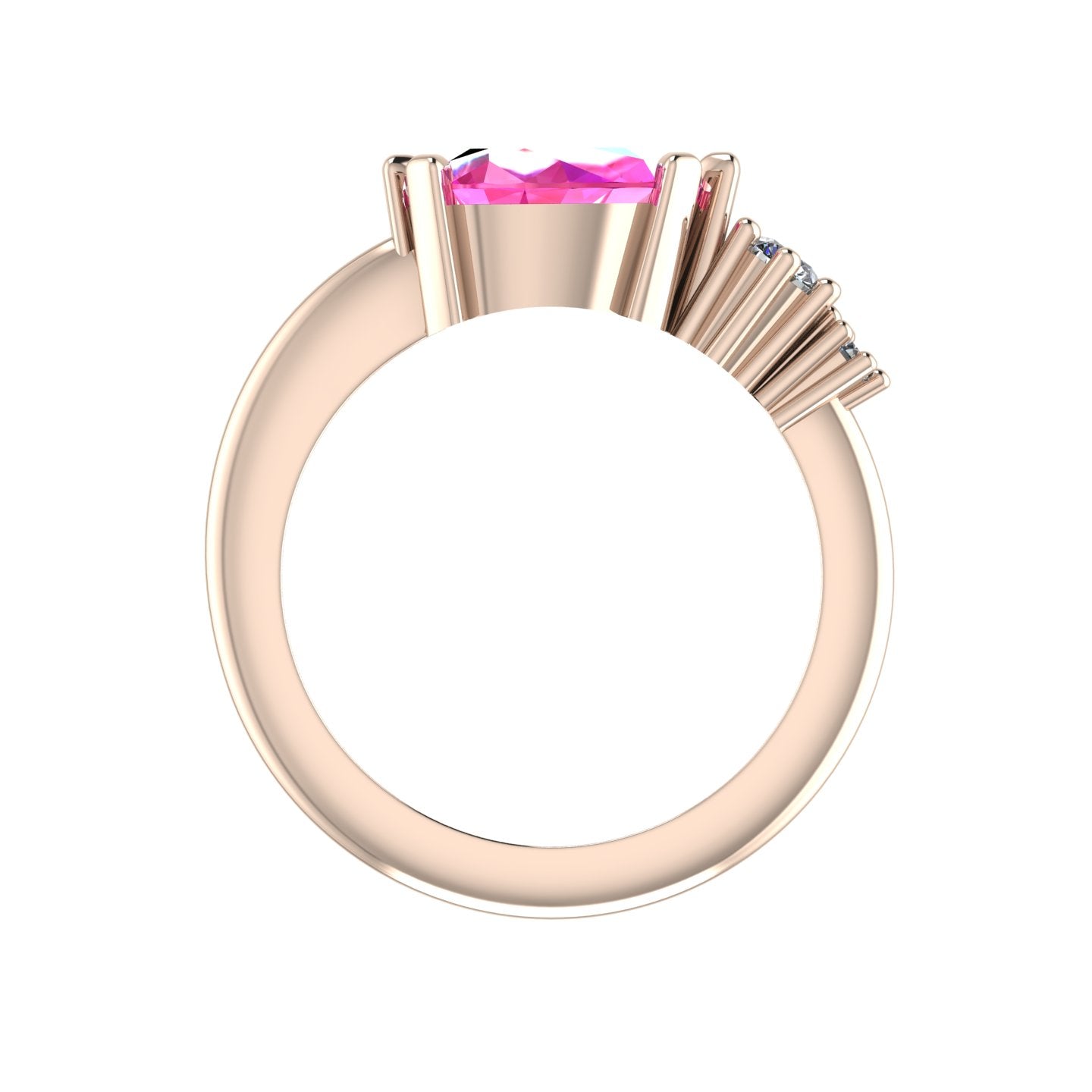 Comet Ring: Pear Shaped Pink Sapphire & Diamonds Rose Gold Trilogy Ring