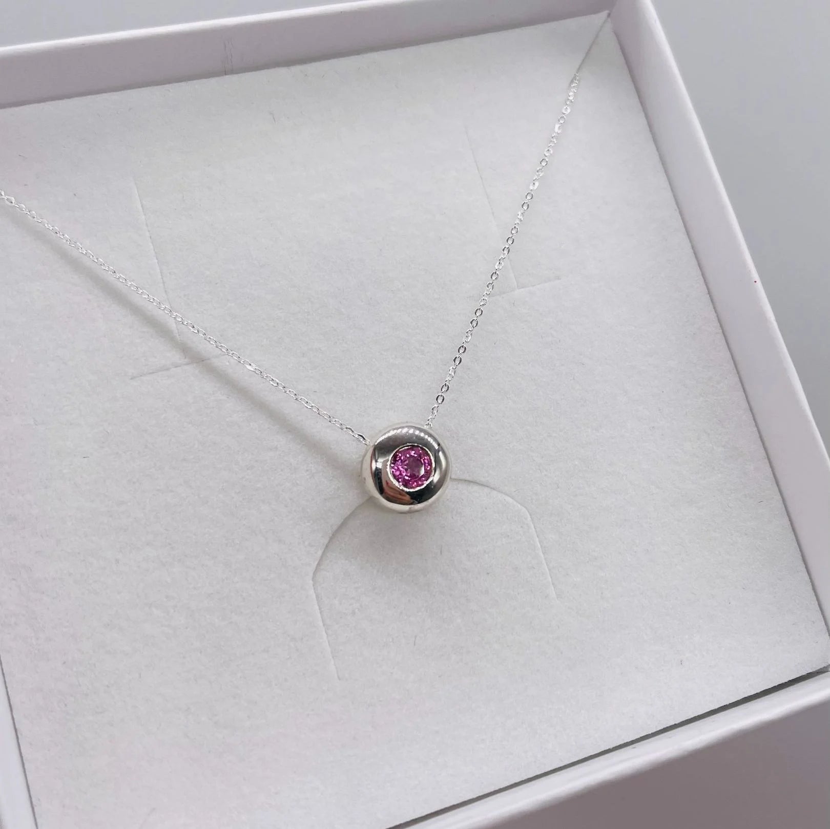 Pink Sapphire Floating Gemstone Silver Slider Solitaire Pendant