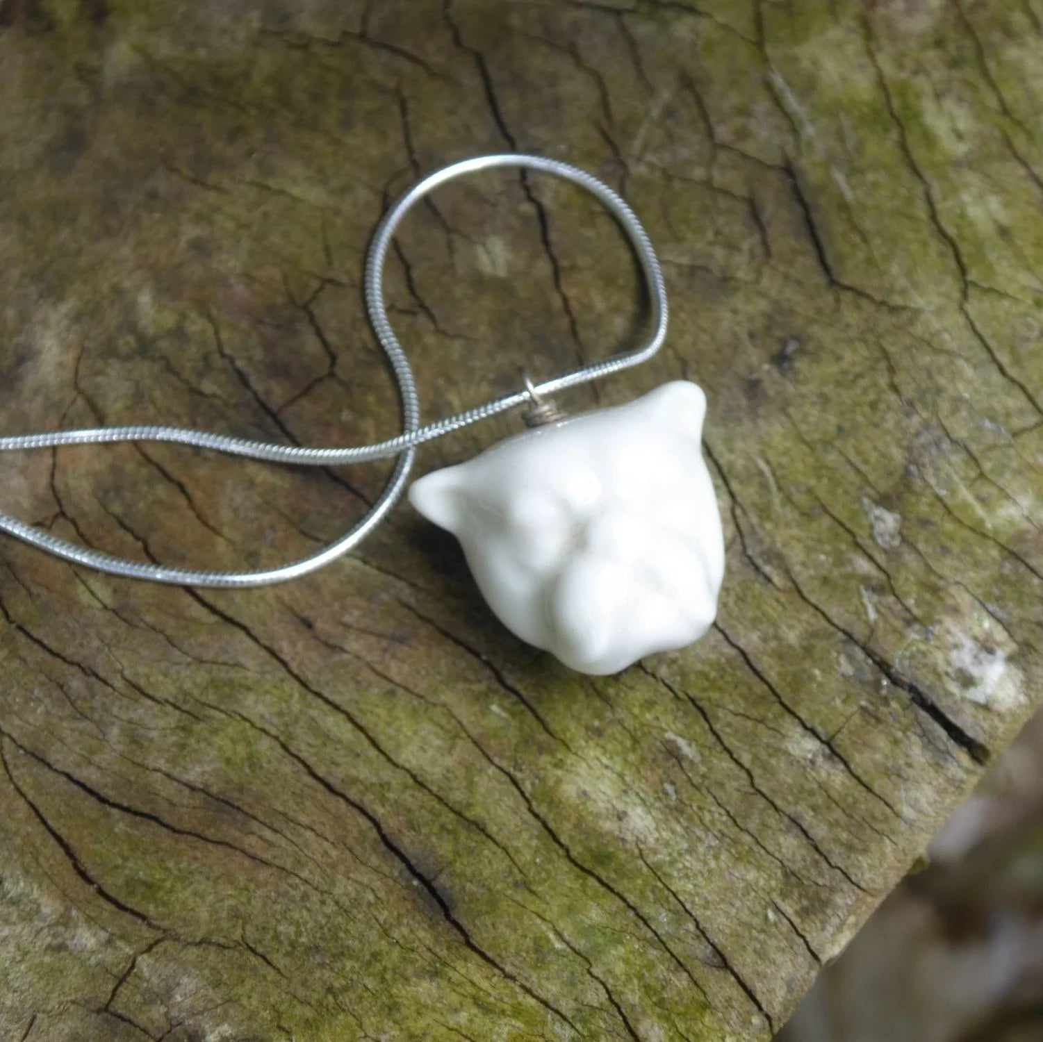 Porcelain Bulldog Pendant - Silver Chain