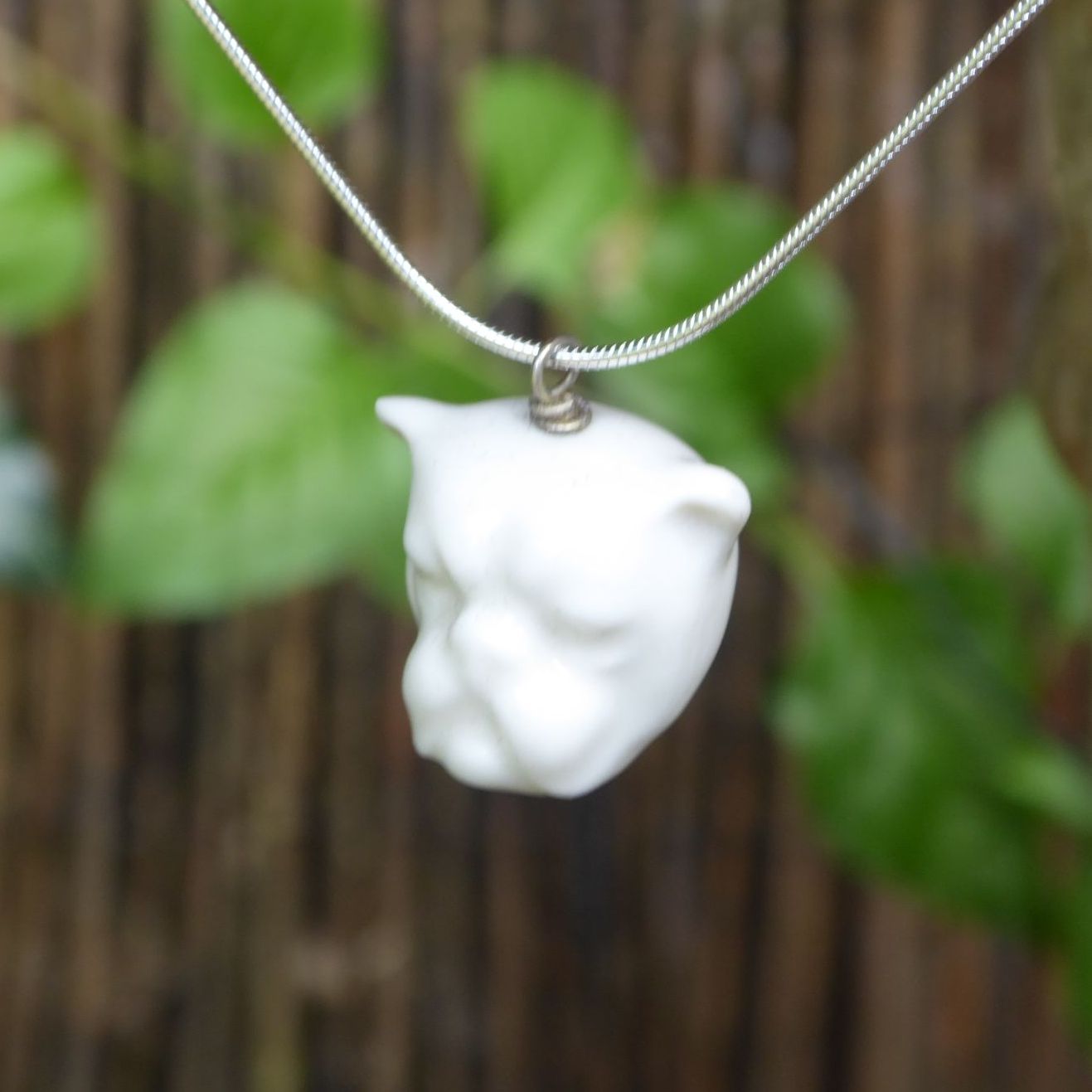 Porcelain Bulldog Pendant - Silver Chain