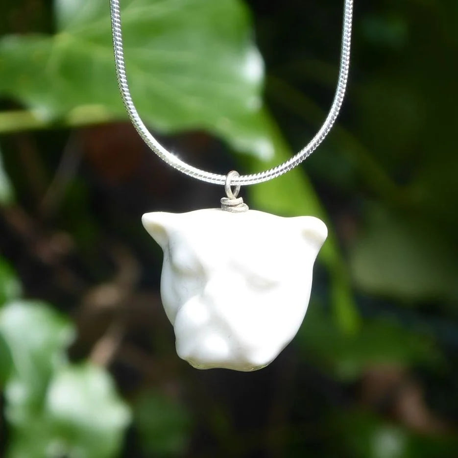 Porcelain Bulldog Pendant - Silver Chain