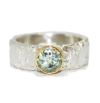 Rivda prasiolite ring in sterling silver with 9ct gold setting — front view