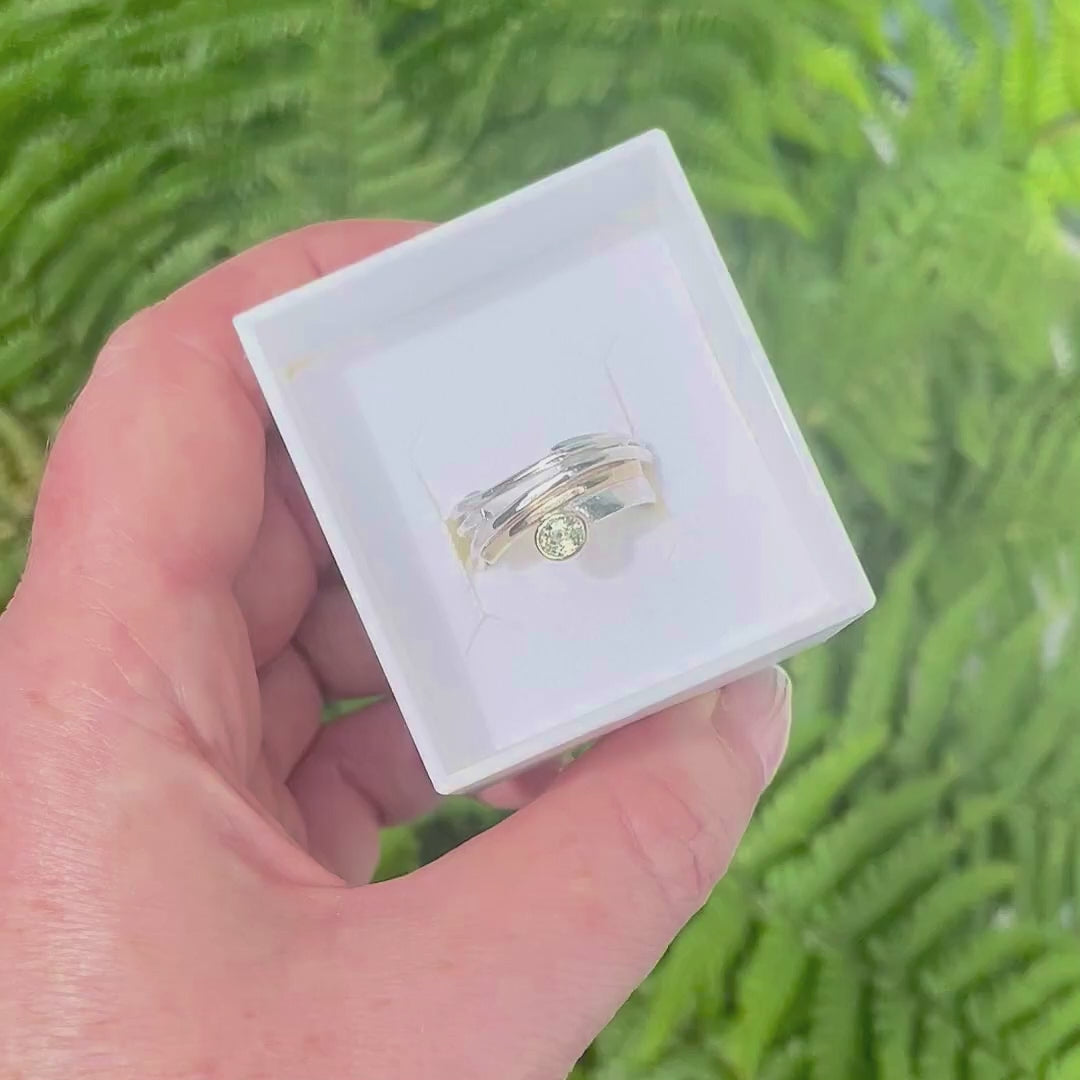 Misu silver and gold green sapphire handmade ring