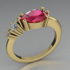 Comet Ring: Horizontally Set Pear Shaped Ruby & Diamonds Asymmetrical Ring