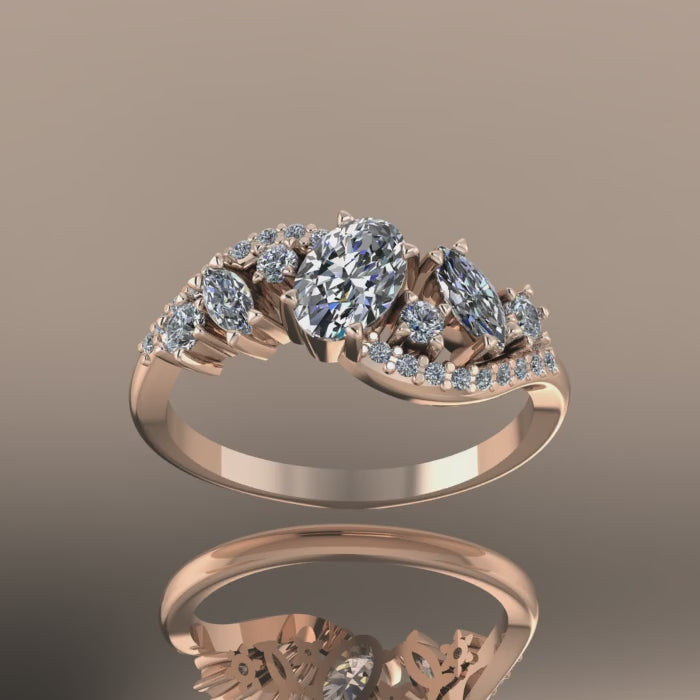 Video of the Atlantis Storm ring in 18ct rose gold, showcasing the intense, cascading sparkle of brilliant-cut white diamonds.