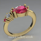 Pear Shaped Rubies & Diamond Asymmetrical Comet Ring Yellow Gold