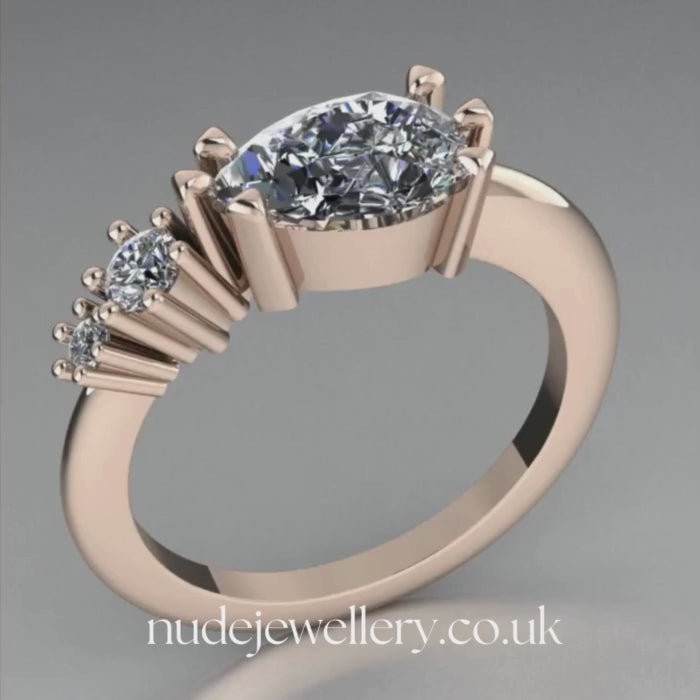 Comet Ring: Pear Shaped Lab Grown Diamond Asymmetrical 18 Carat Rose Gold Ring