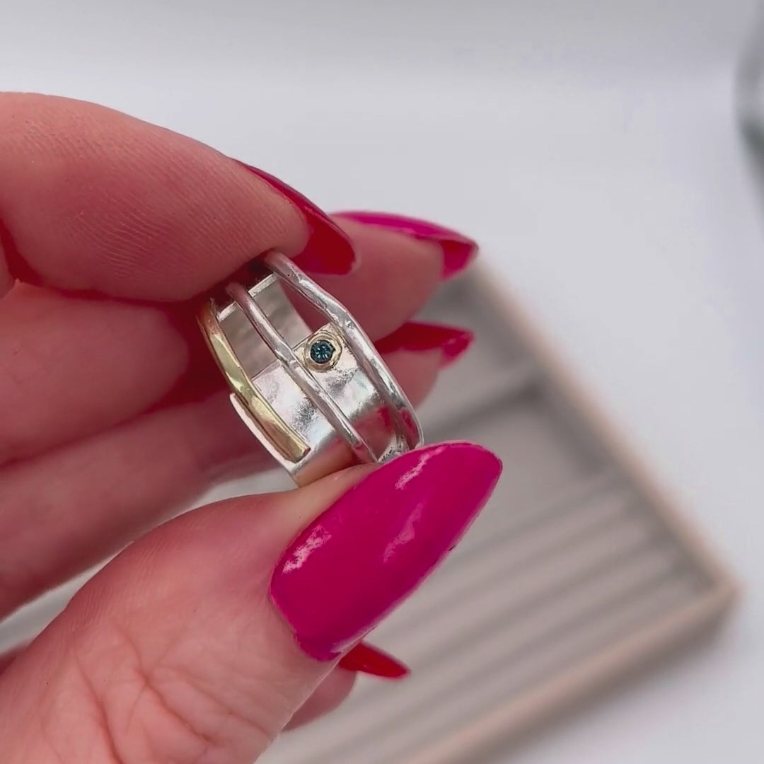 Misu blue diamond handmade silver and gold ring
