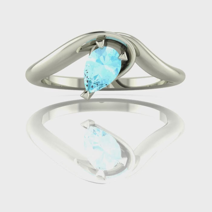 Enchanted Pear Shaped Aquamarine Asymmetrical Solitaire Engagement Ring in Platinum or 18ct White Gold