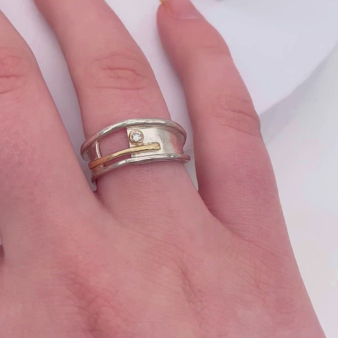 Misu silver and gold with diamond handmade ring