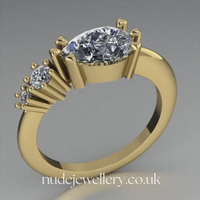 Comet Ring: Pear Shaped Lab Grown Diamonds Asymmetrical Gold Trilogy Ring