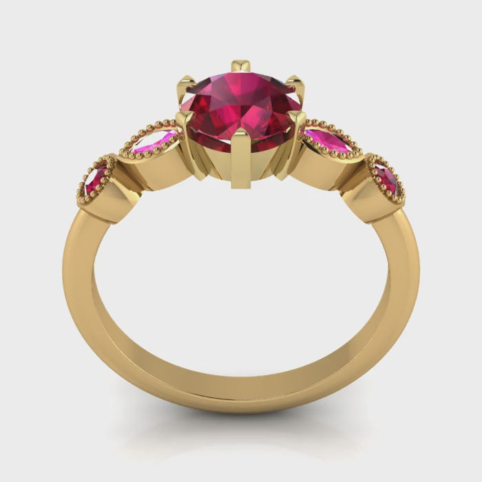 milena round ruby and pink sapphire yellow gold engagement ring movie