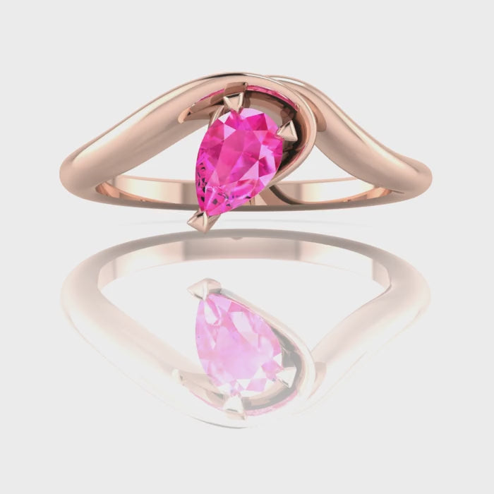 Enchanted Pear Shaped Solitaire Pink Sapphire Asymmetrical Rose Gold Ring