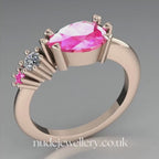 Pear Shaped Pink Sapphire's & Diamond Asymmetrical Comet Ring Rose Gold