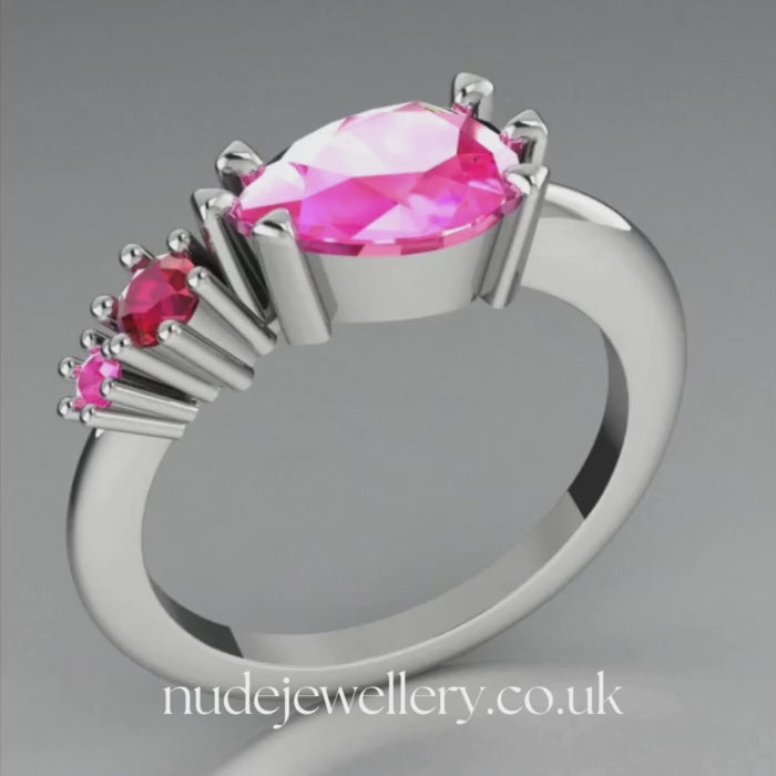 Pear Shaped Pink Sapphire's & Ruby Asymmetrical Comet Ring