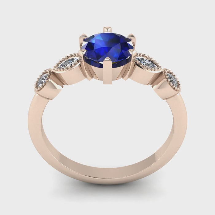 milena round sapphire and diamond 5 gemstone rose gold engagement ring movie