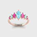 Harlequin Aquamarine & Pink Sapphire Ring in 18ct Rose Gold