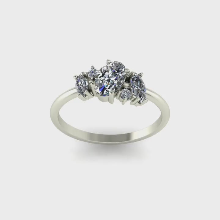 360-degree view of Atlantis asymmetrical diamond engagement ring in platinum or 18ct white gold