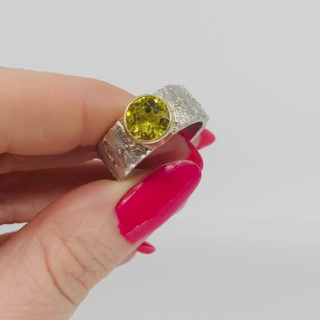Rivda golden beryl handmade organic silver and gold ring-movie