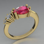 Comet Ring: Horizontally Set Pear Shaped Ruby & Diamonds Asymmetrical Ring