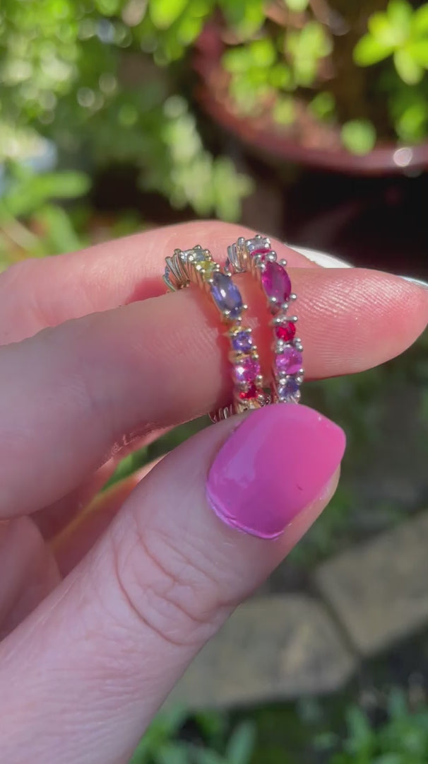 Allsorts colourful gemstone eternity rings - white gold and rose gold